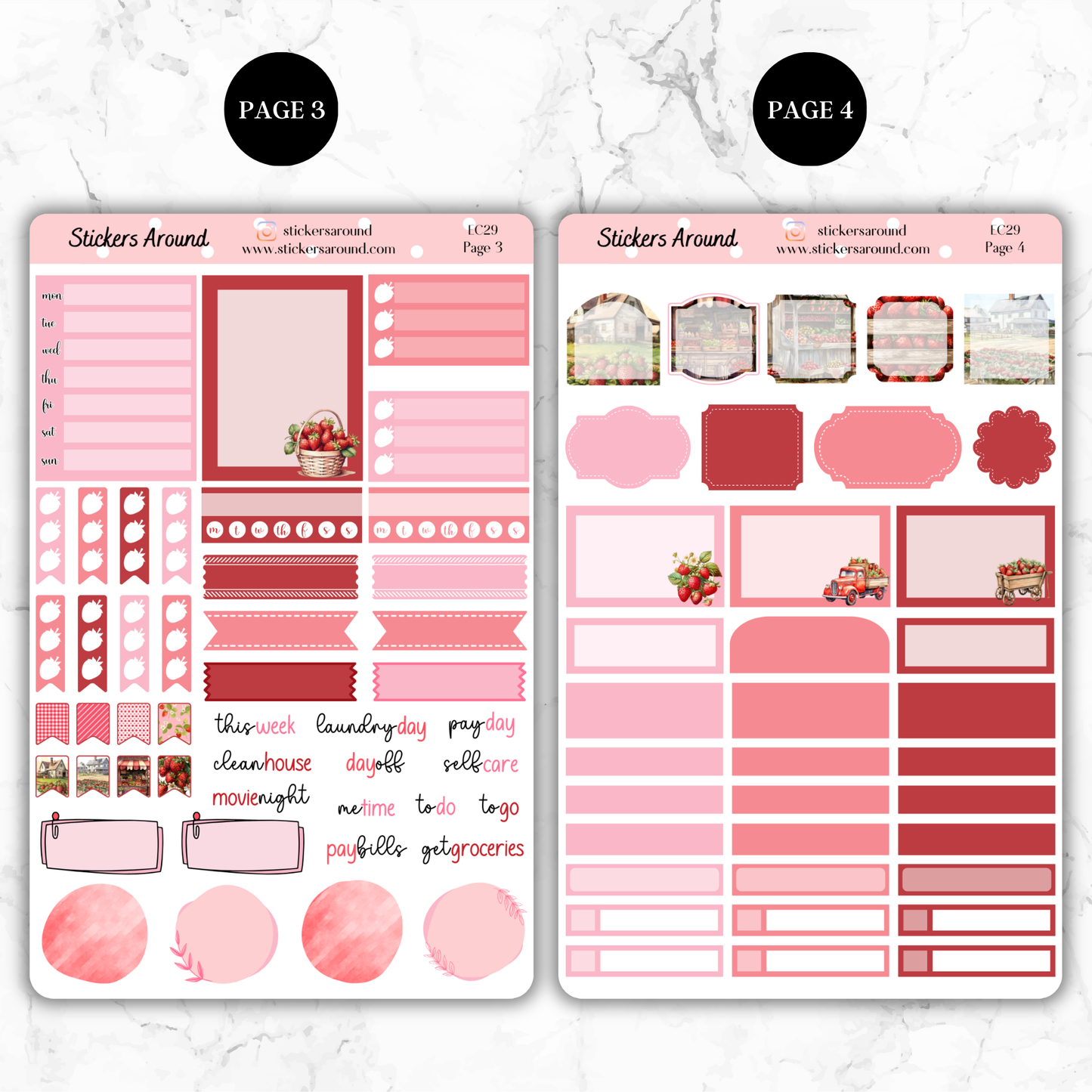Strawberries - Vertical Weekly Kit Planner Stickers
