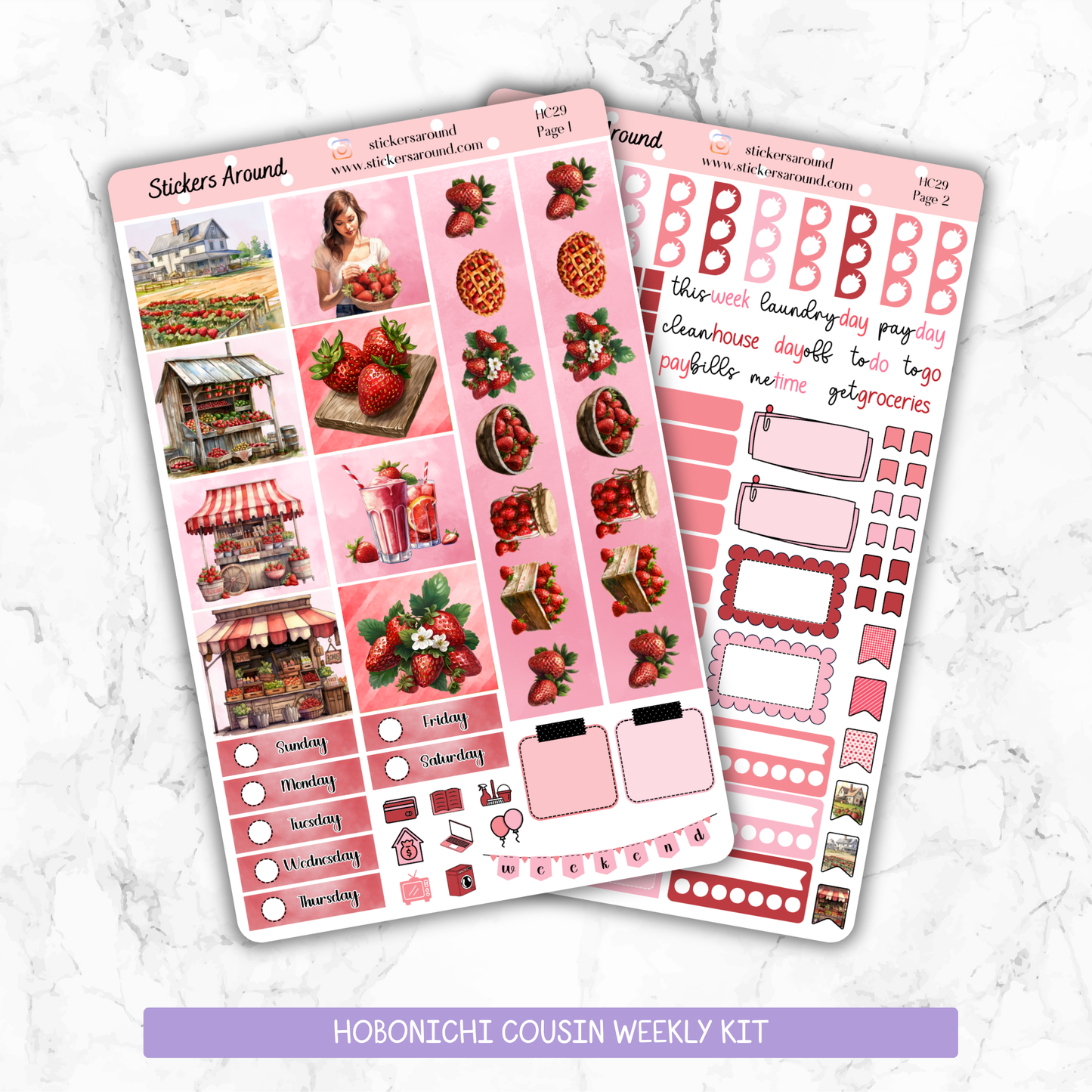 Strawberries - Hobonichi Cousin Weekly Kit Planner Stickers (New format)