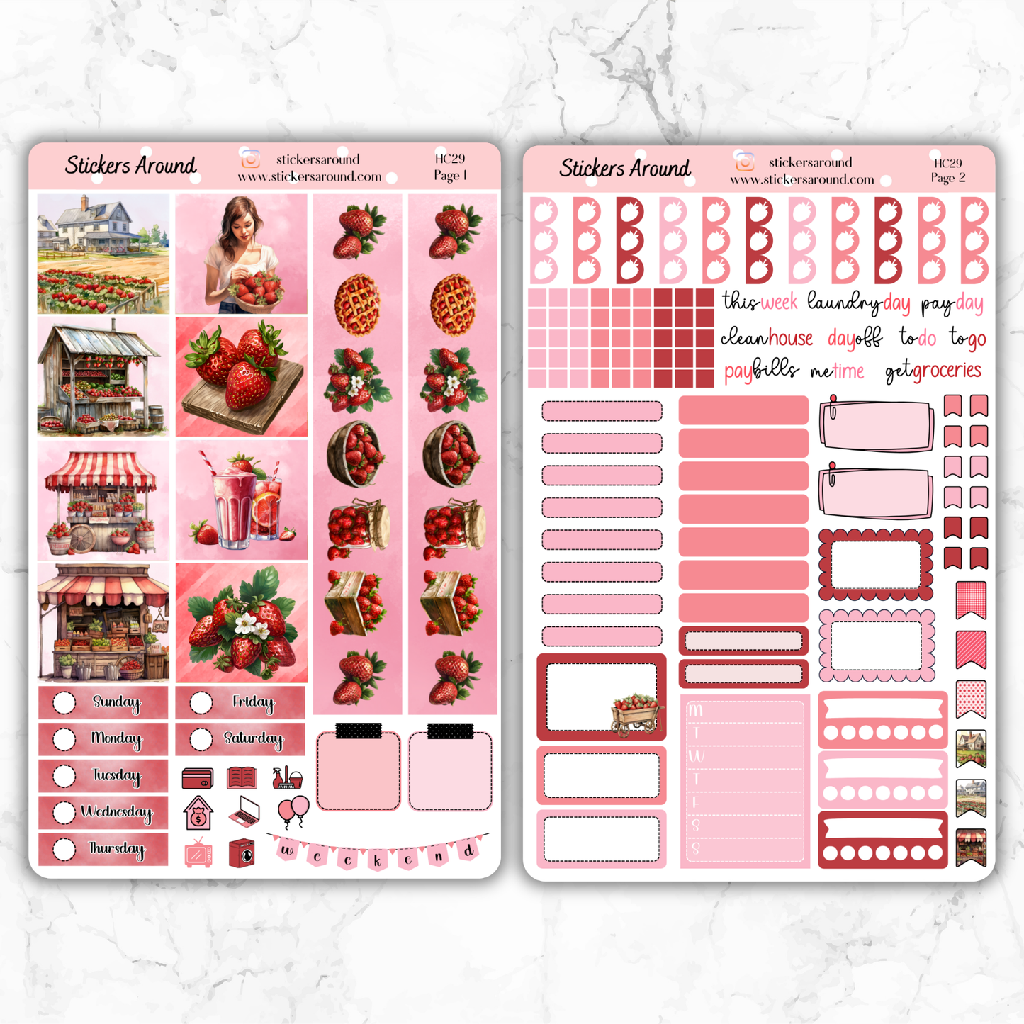 Strawberries - Hobonichi Cousin Weekly Kit Planner Stickers (New format)
