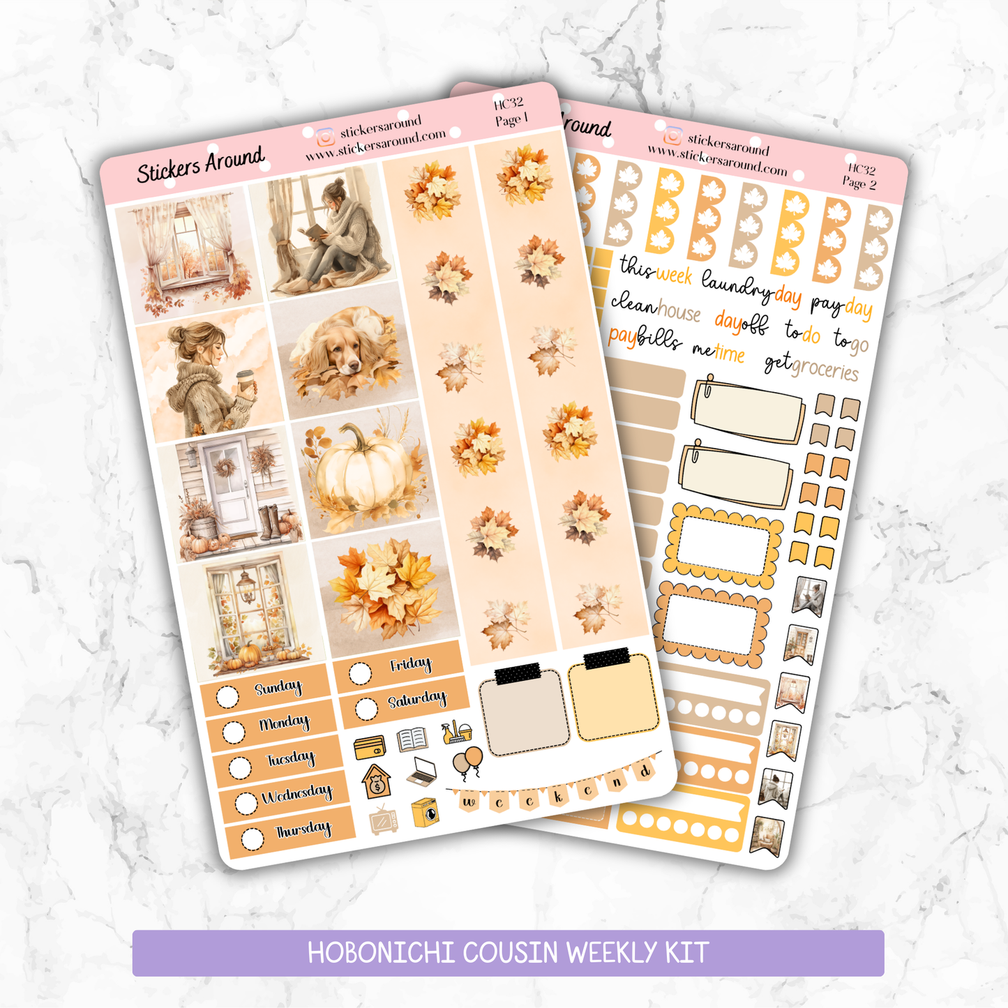 Cozy Autumn/Fall - Hobonichi Cousin Weekly Kit Planner Stickers