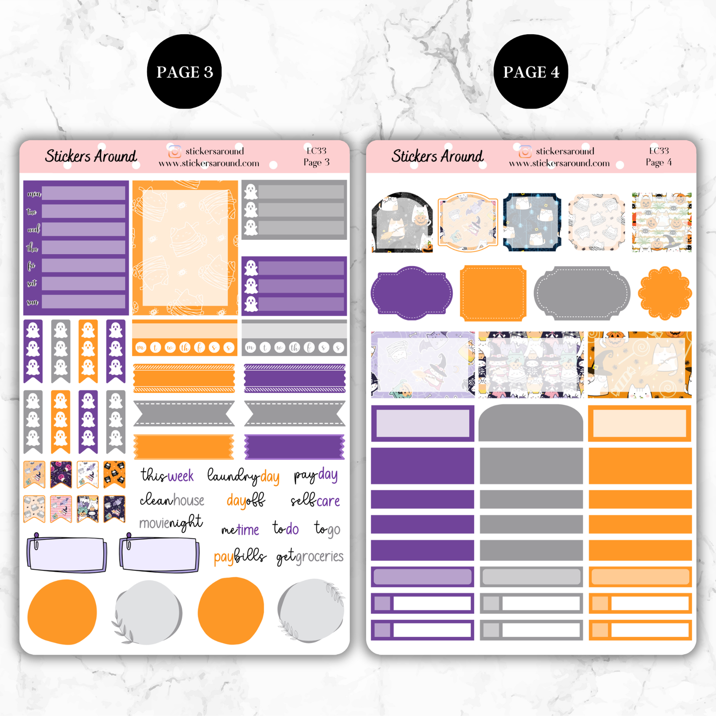 Halloween Cat Vertical Weekly Kit Planner Sticker