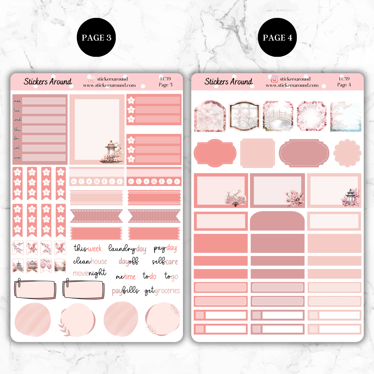 Cherry Blossom (Sakura) Vertical Kit Planner Stickers