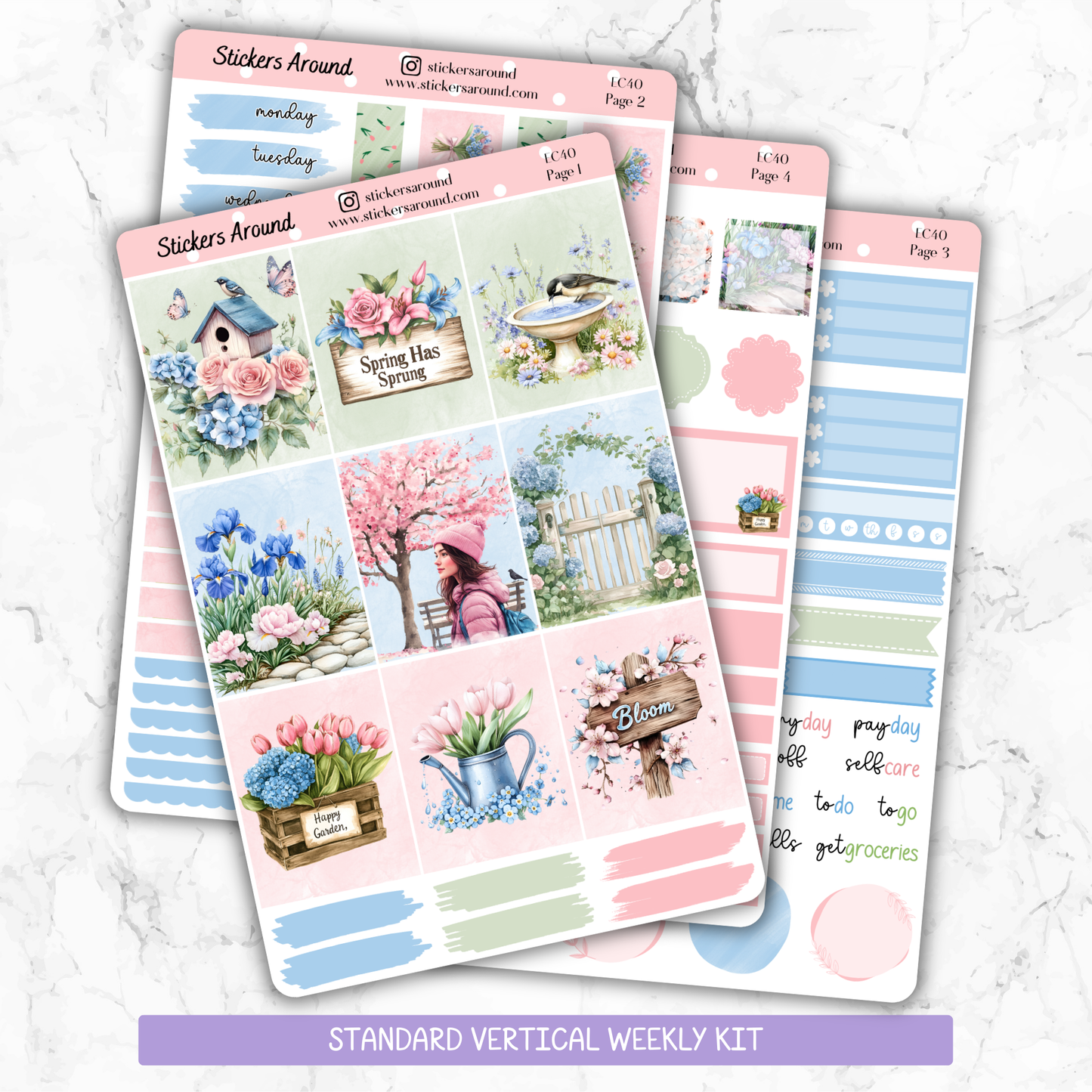 Spring Blossom Haven Vertical Kit Planner Stickers (New Format)