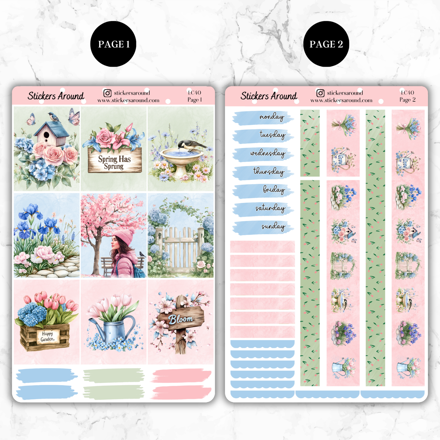 Spring Blossom Haven Vertical Kit Planner Stickers (New Format)