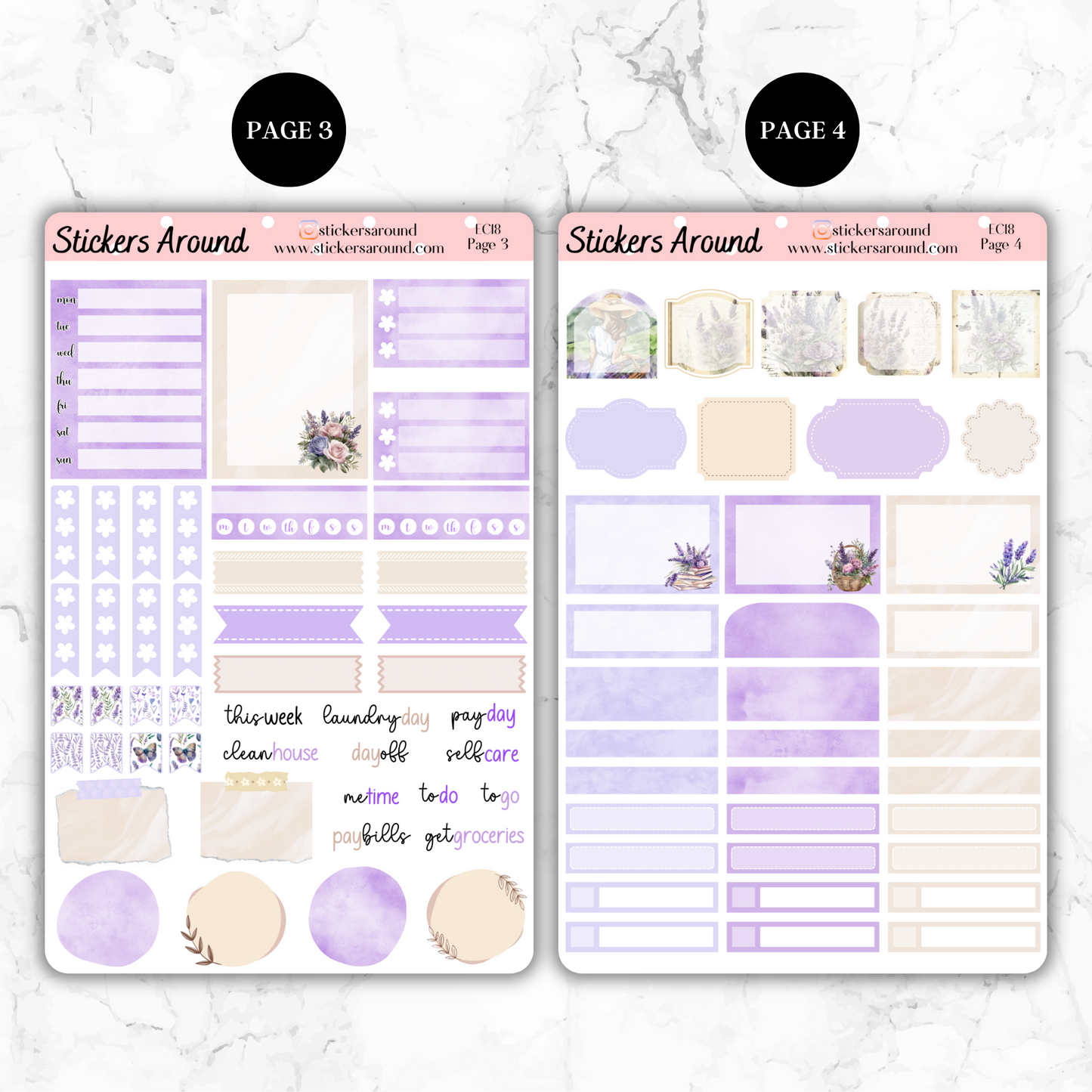 Lavender Field - Vertical Weekly Kit Planner Stickers