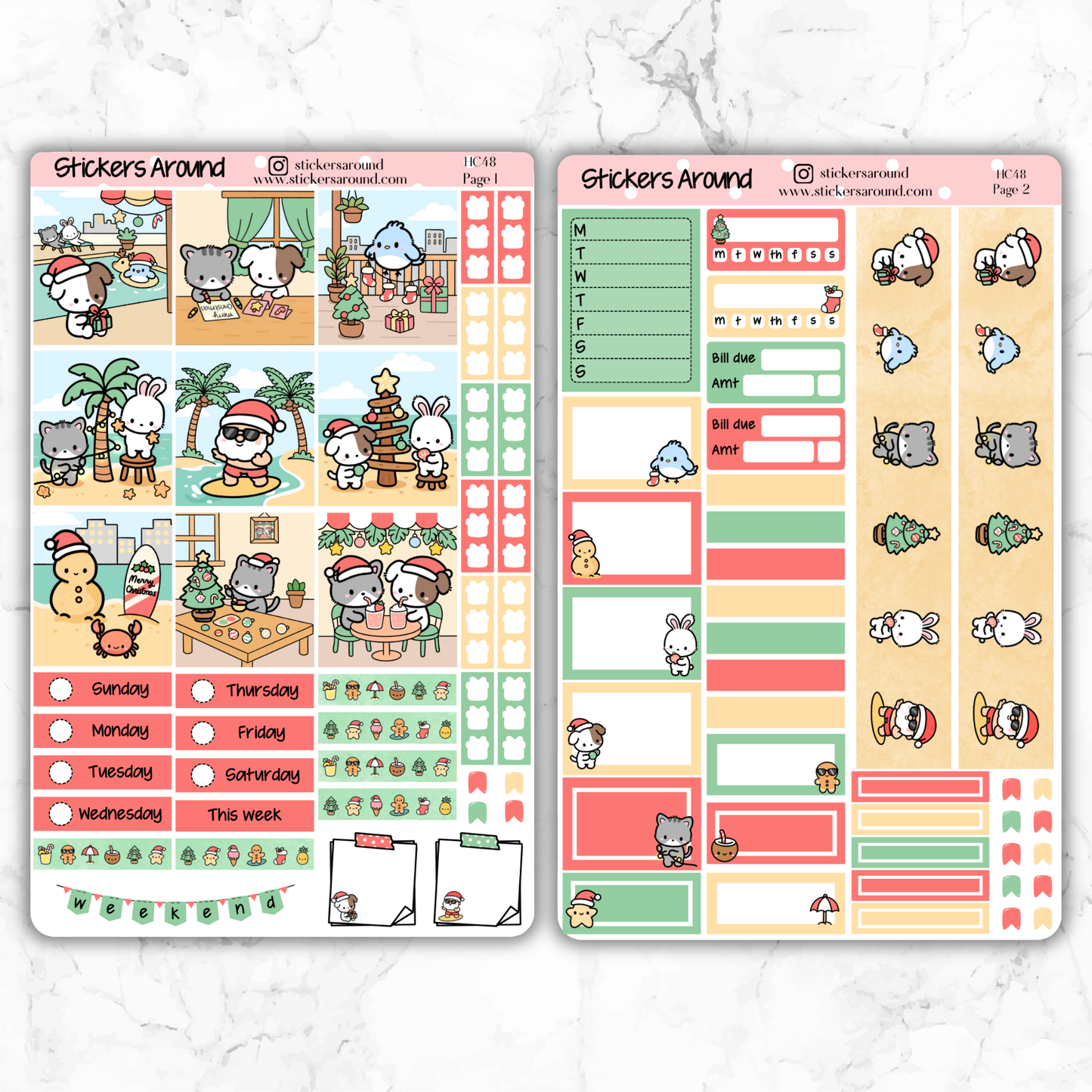 Merry & Sunny Christmas Hobonichi Cousin Weekly Planner Kit – Kawaii Christmas Planner Stickers