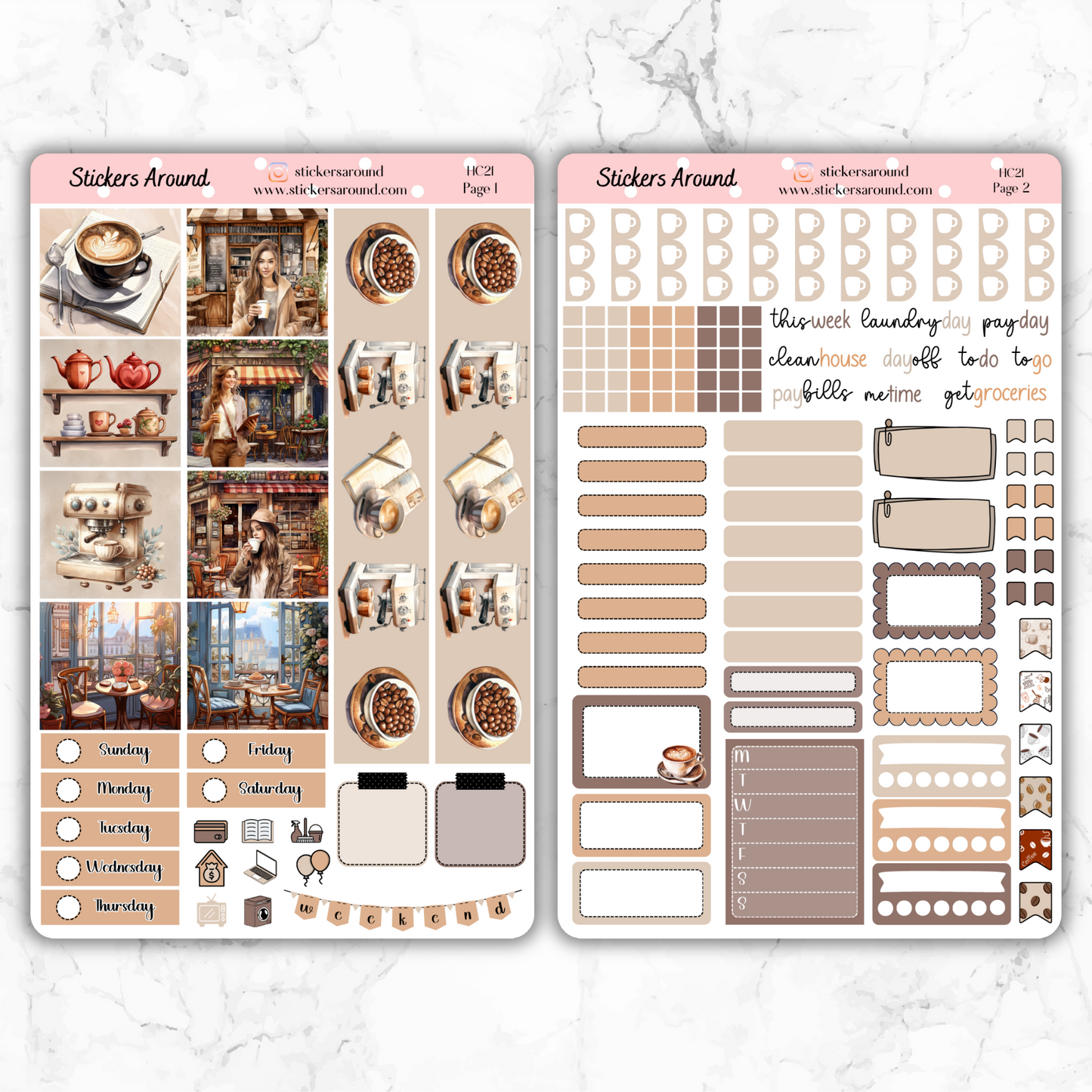 Coffee House - Hobonichi Cousin Weekly Kit Planner Stickers