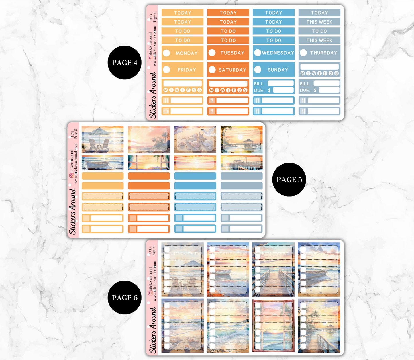 beach sunset standard vertical kit for erin condren, happy planner, kikki, standard vertical planners