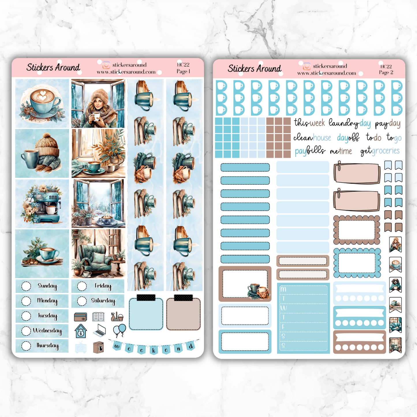 Cozy Winter Coffee - Hobonichi Cousin Weekly Kit Planner Stickers