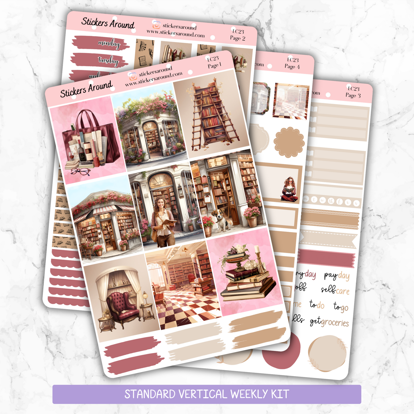 Spring Bookshop - Vertical Weekly Kit Planner Stickers (New Format)