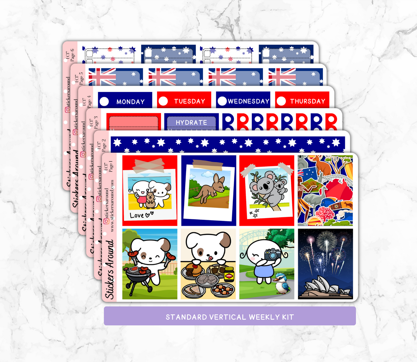 australia day planner sticker, australia sticker, kangaroo sticker, koala sticker, quokka sticker, kookaburra sticker, sydney