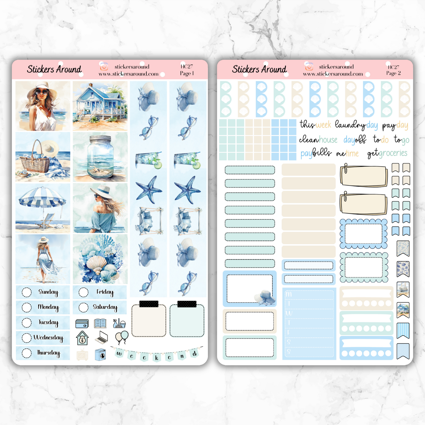 Summer Beach - Hobonichi Cousin Weekly Kit Planner Stickers (New format)