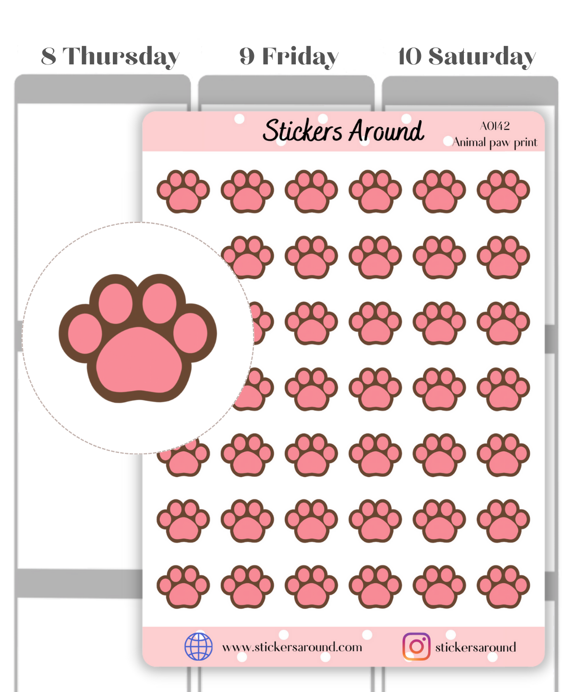 animal paw print planner sticker, dog paw print sticker, cat paw print sticker, pet paw print sticker