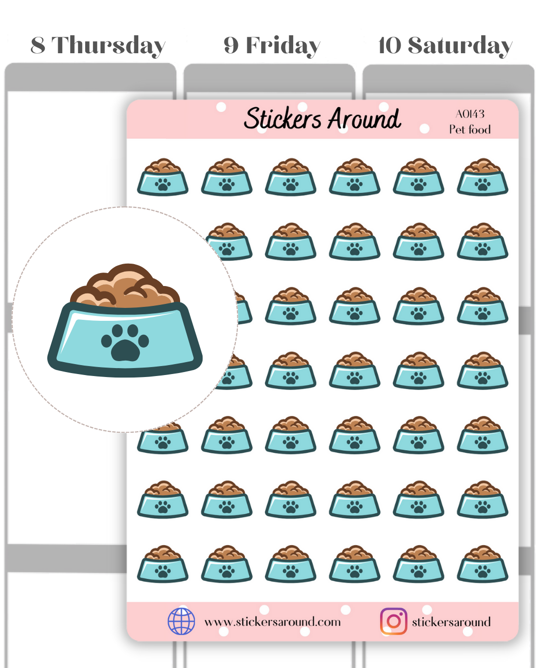 pet food bowl icon sticker, pet food planner sticker, dog food sticker, cat food sticker