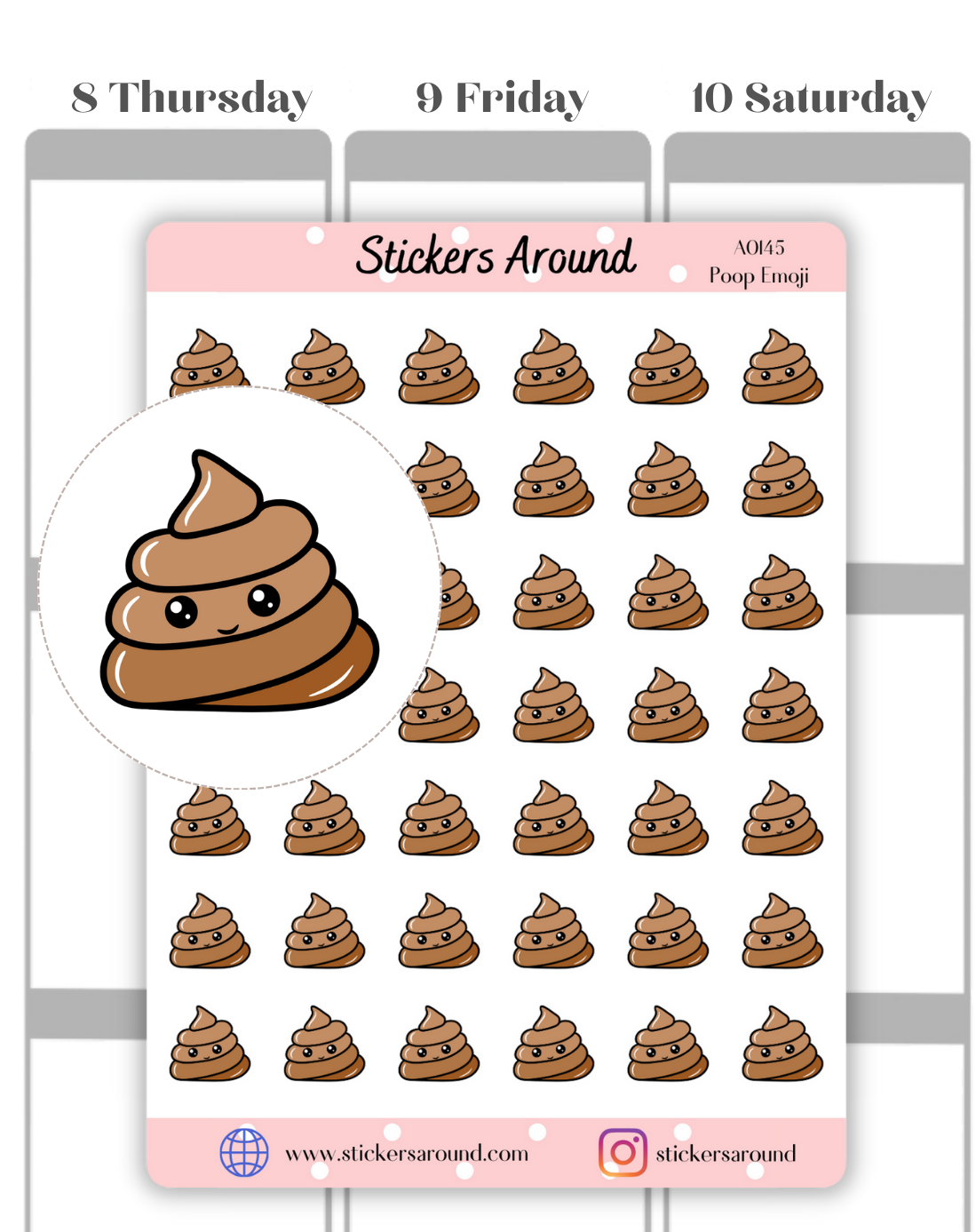 poop planner sticker, poop emoji, kawaii poop emoji sticker, poop sticker,