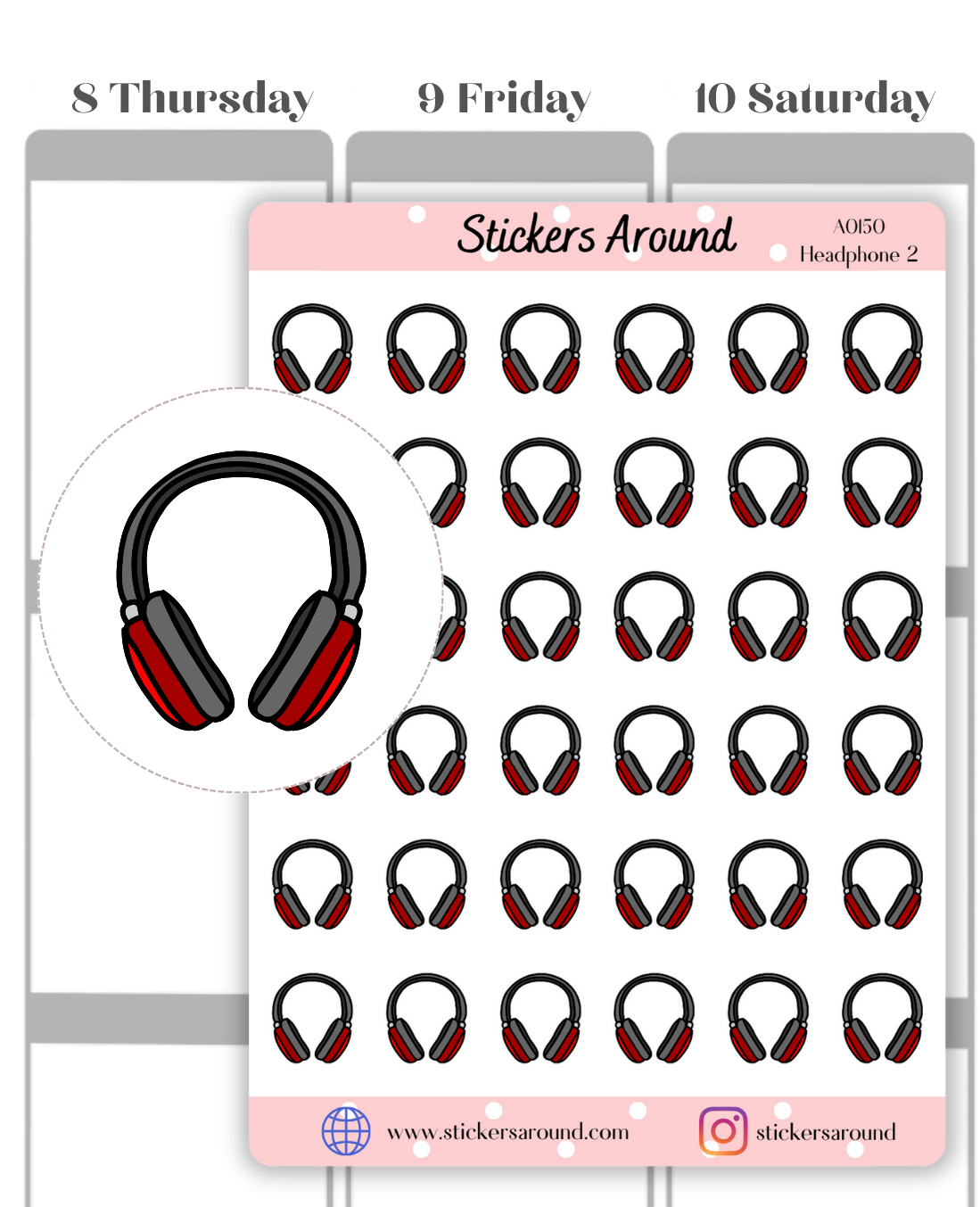 headphone planner sticker, music sticker