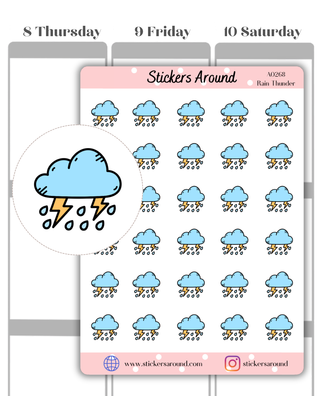 Rain Thunder Icon Planner Stickers