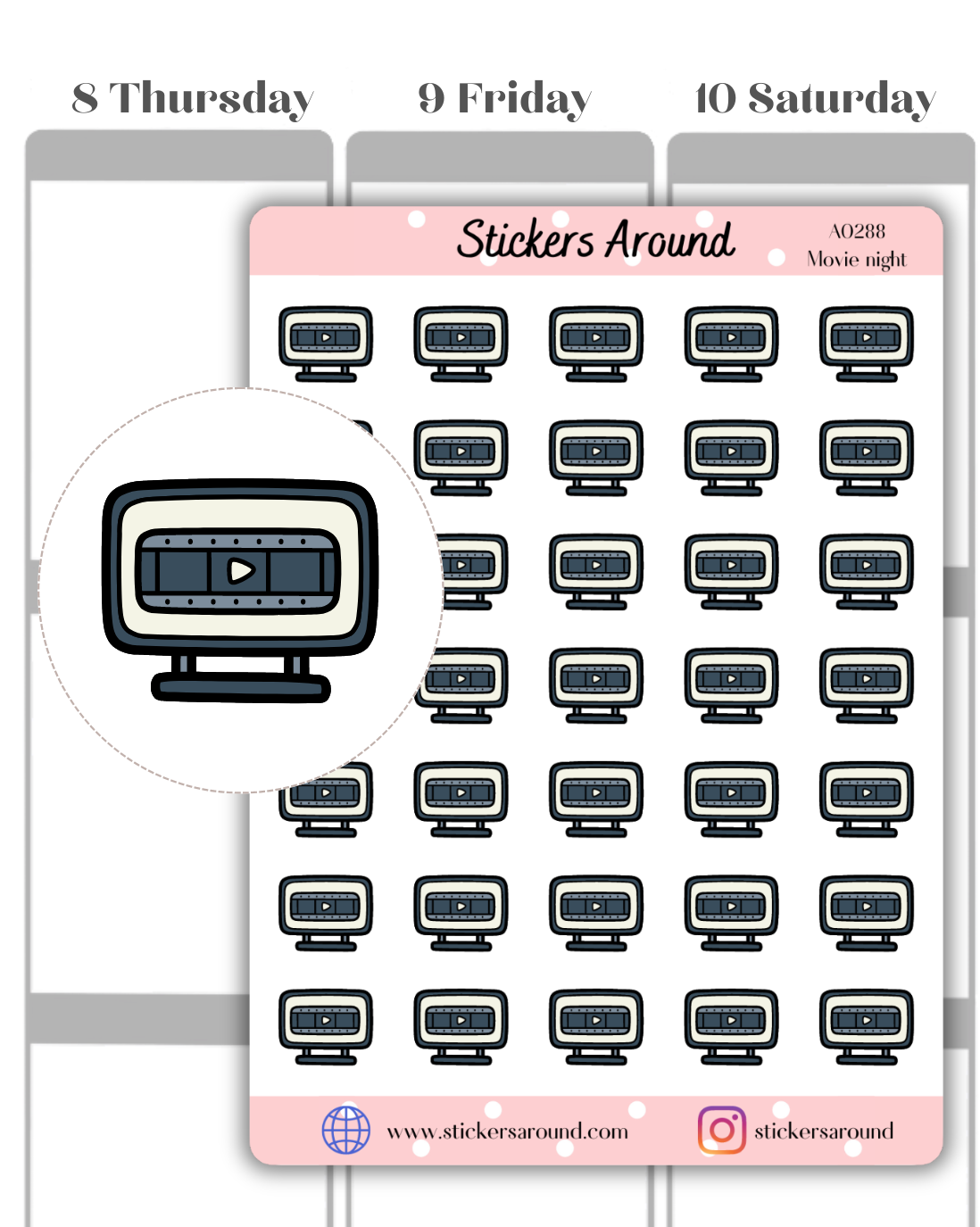 Movie Night Icon Planner Stickers