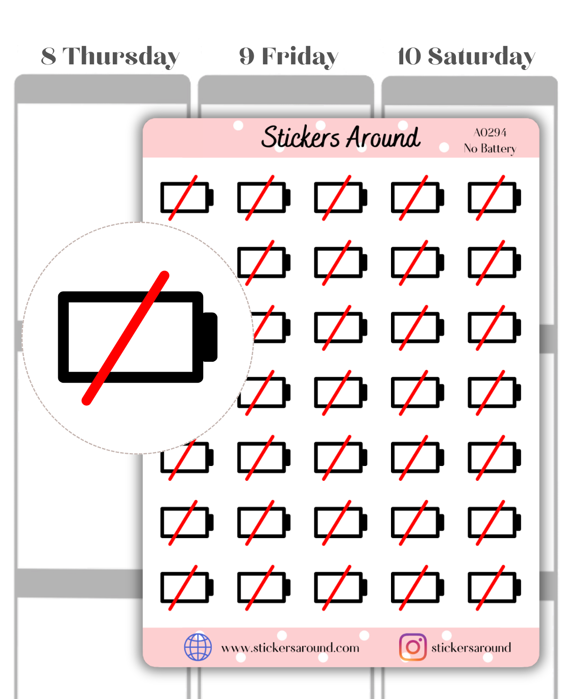 No Battery Energy Level Icon Planner Sticker