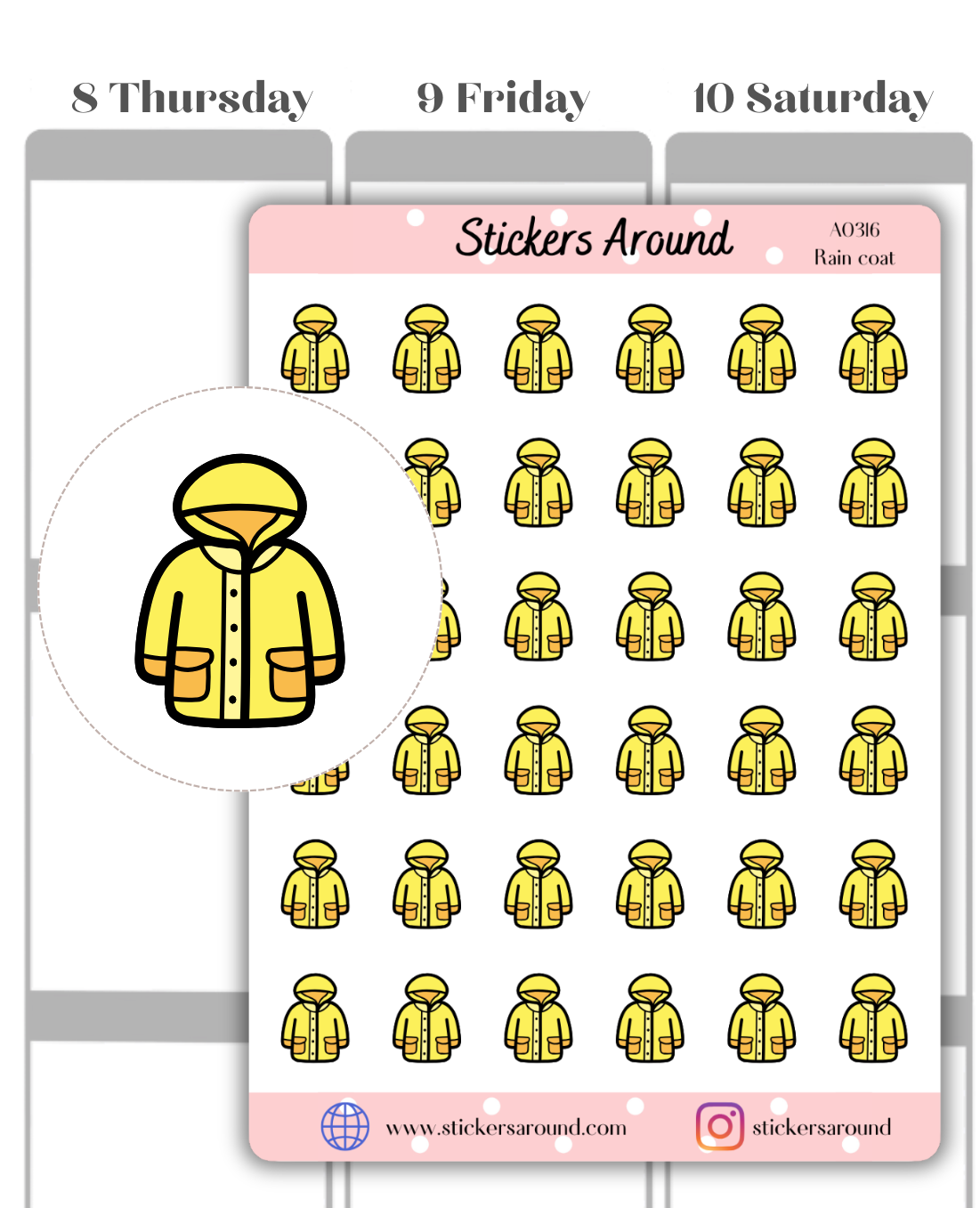 Yellow Raincoat Icon Planner Stickers