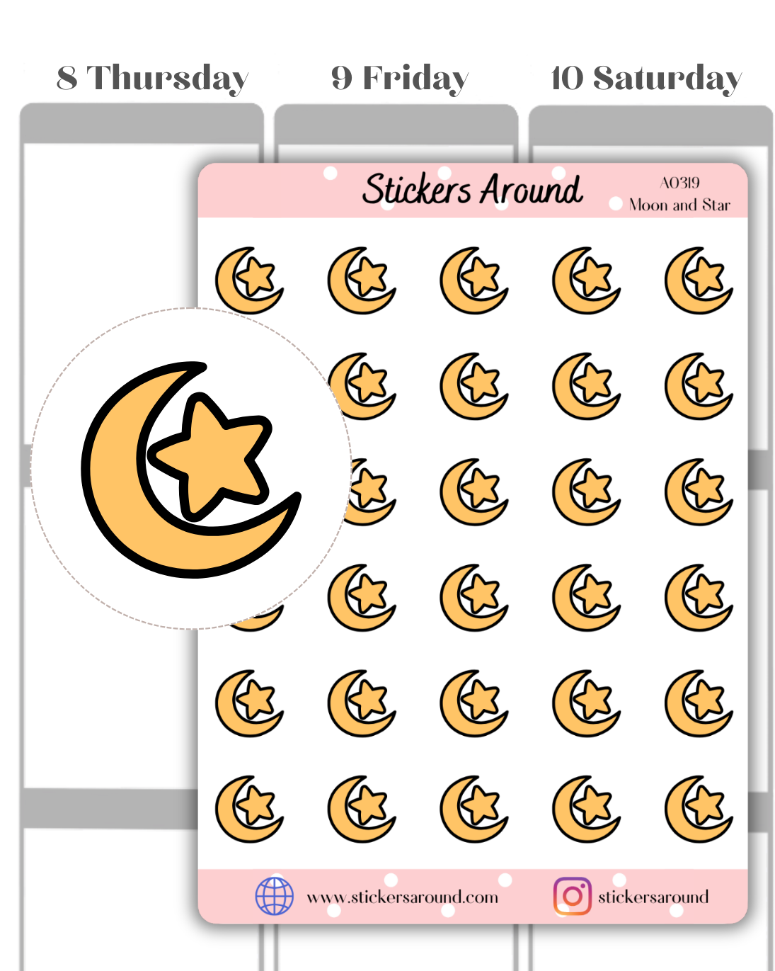 Moon and Star Icon Planner Stickers
