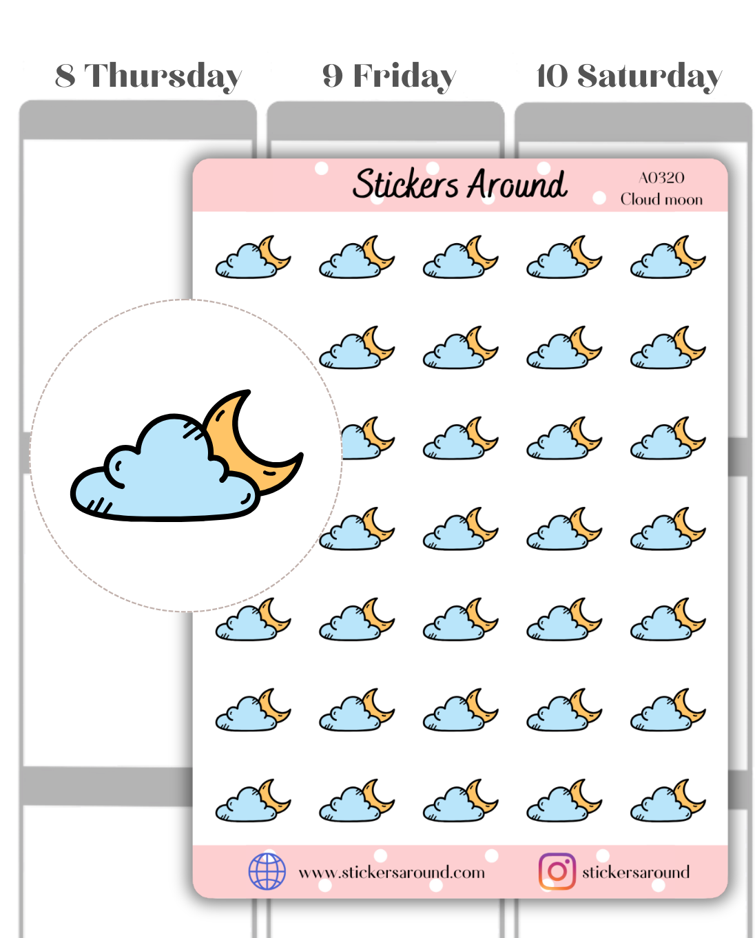 Cloudy Night Icon Planner Stickers