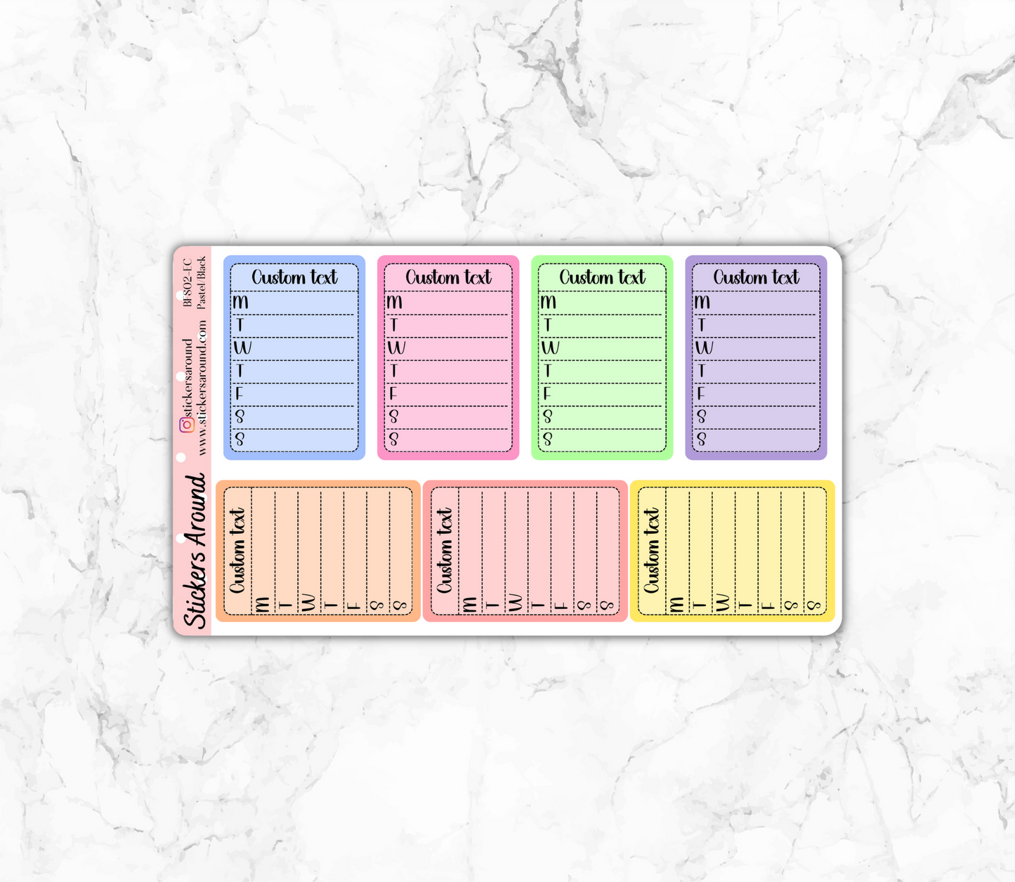 Custom Text Weekly Sidebar Tracker Stickers for STANDARD VERTICAL