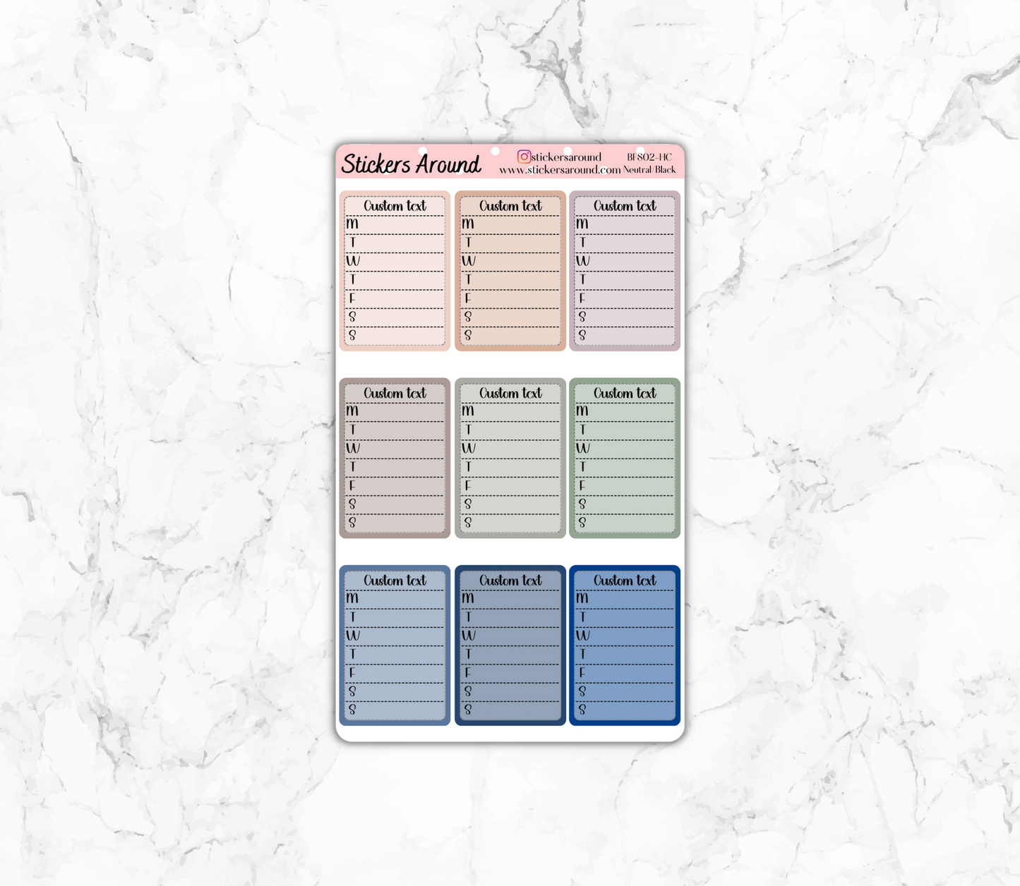 Custom Text Weekly Sidebar Tracker Stickers for HOBONICHI COUSIN