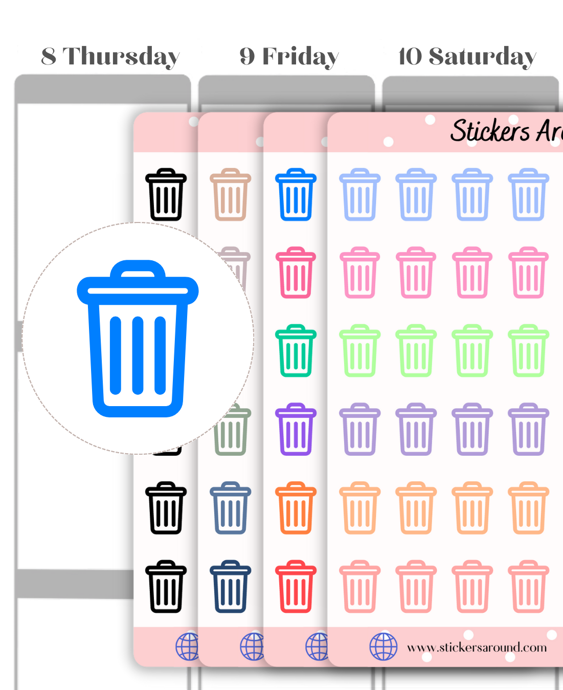 Rubbish bin / Trash Can Icon Planner stickers