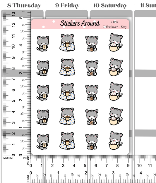 Coffee Planner Stickers with Kittie