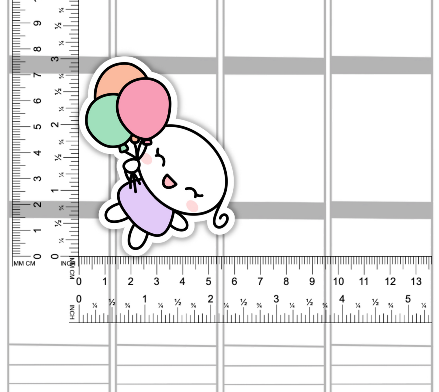 Mochi with Balloons Laminated Vinyl Die Cut Stickers