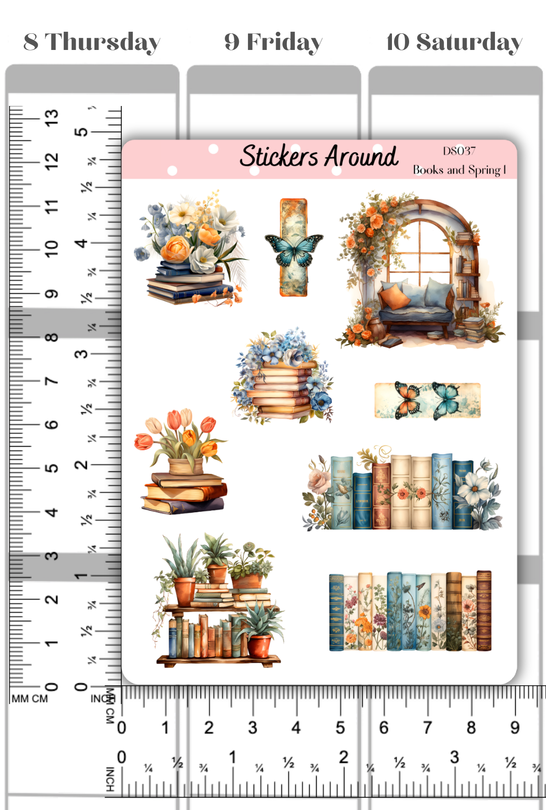 Books and Spring Decorative Sticker Sheet #1