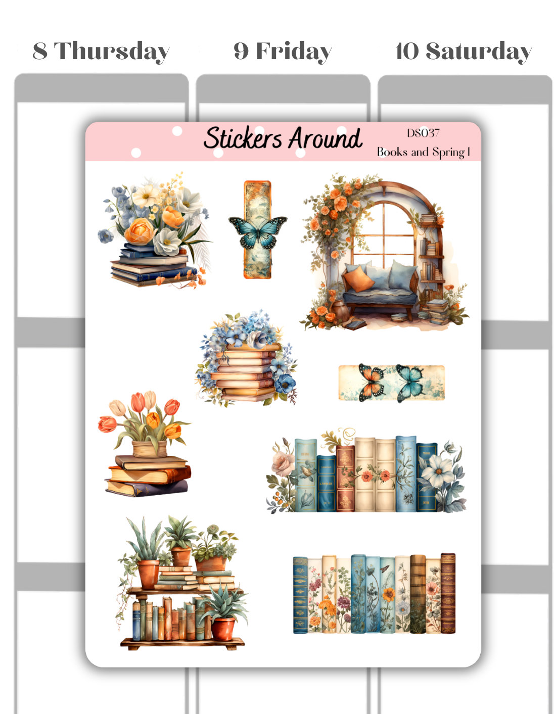 books and spring decorative planner sticker