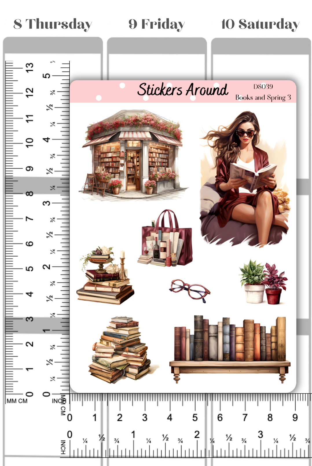 Books and Spring Decorative Sticker Sheet #3