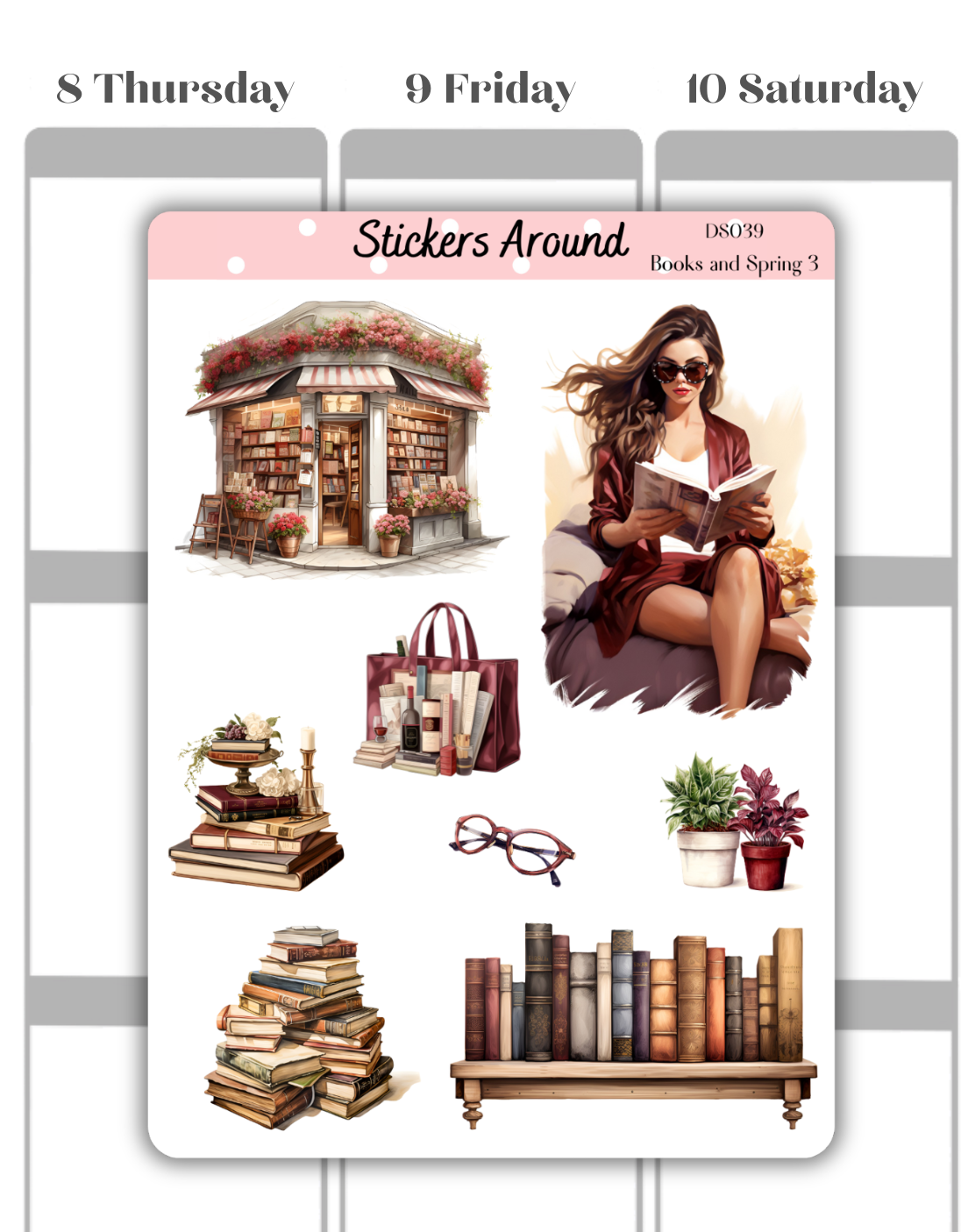 book and spring decorative sticker sheet