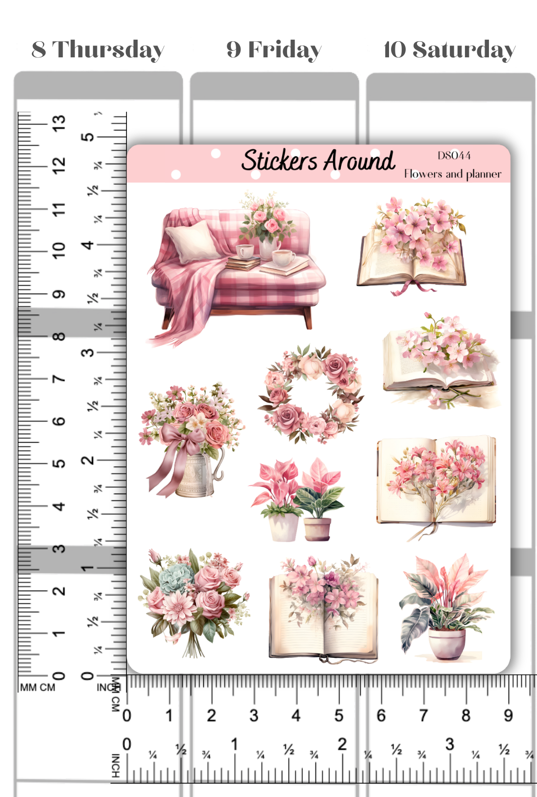 Flowers and Planner Decorative Sticker Sheet