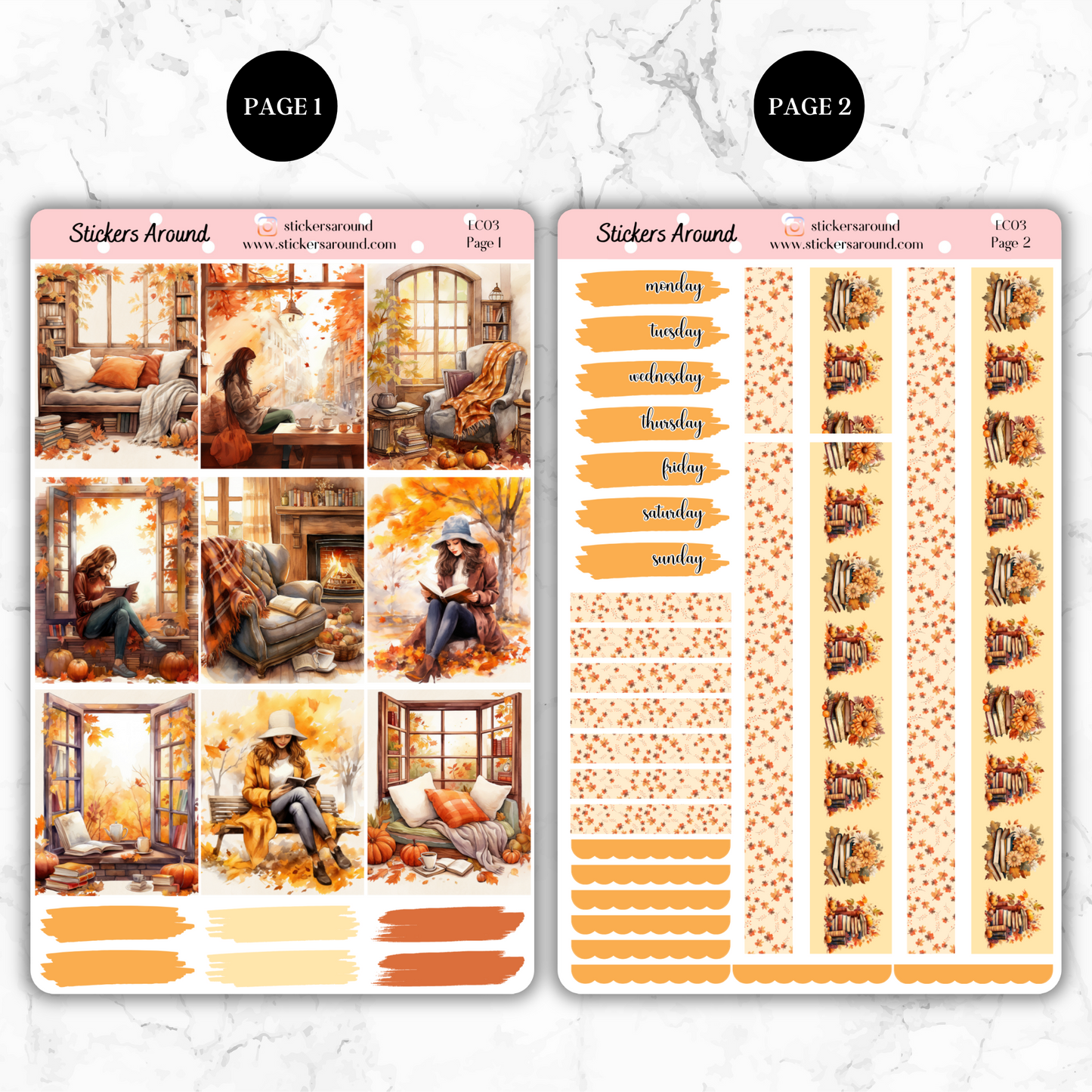Cozy Reading Autumn/Fall - Vertical Weekly Kit Planner Stickers (New Format)