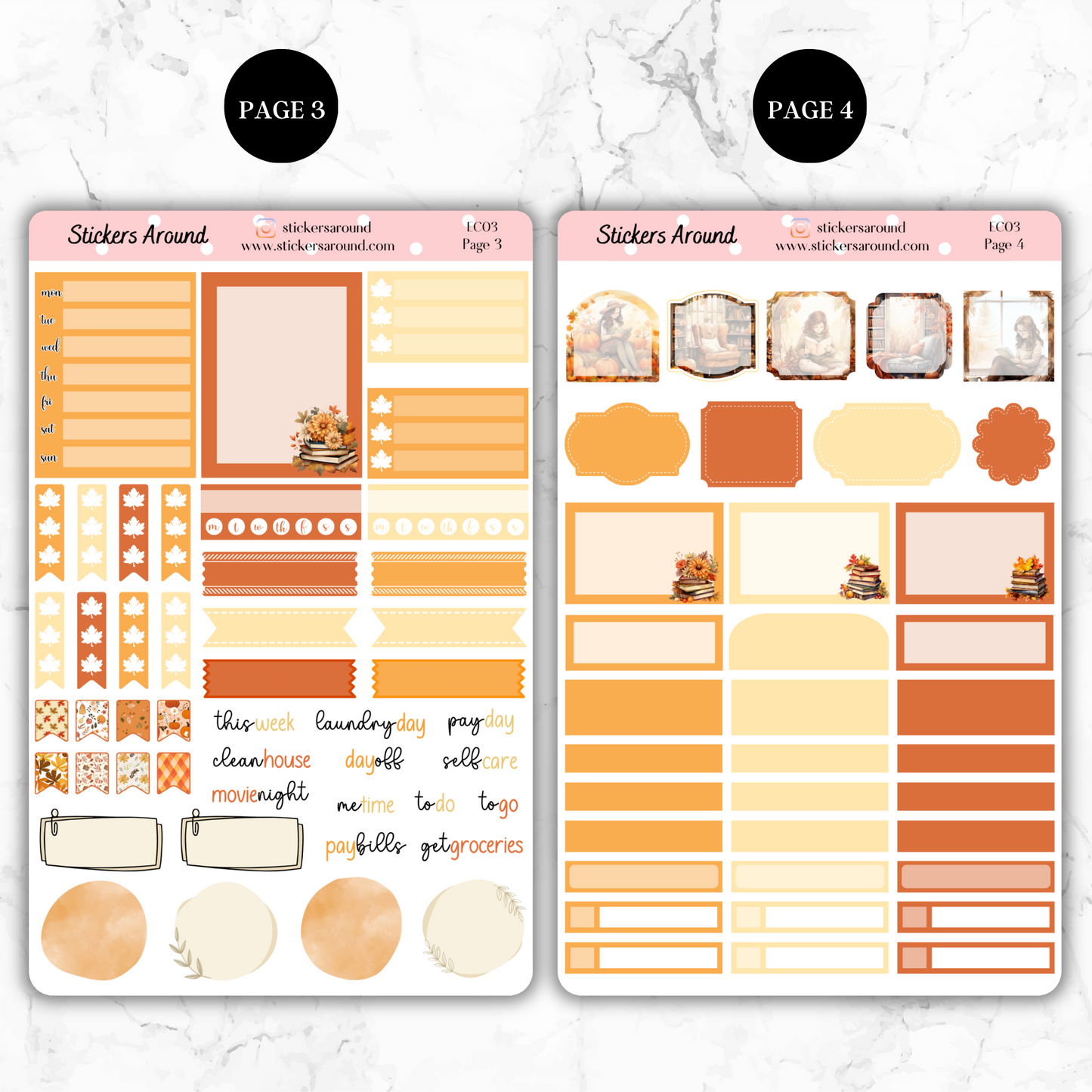 Cozy Reading Autumn/Fall - Vertical Weekly Kit Planner Stickers (New Format)