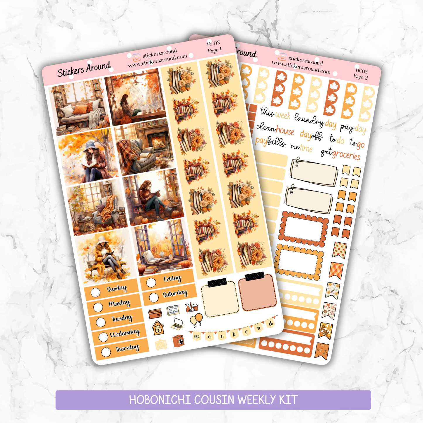 Cozy Reading Autumn/Fall - Hobonichi Cousin Weekly Kit Planner Stickers (New format)