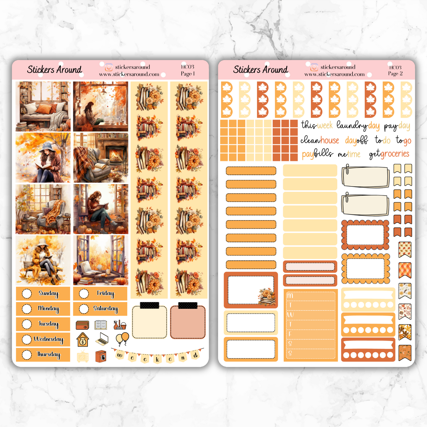 Cozy Reading Autumn/Fall - Hobonichi Cousin Weekly Kit Planner Stickers (New format)