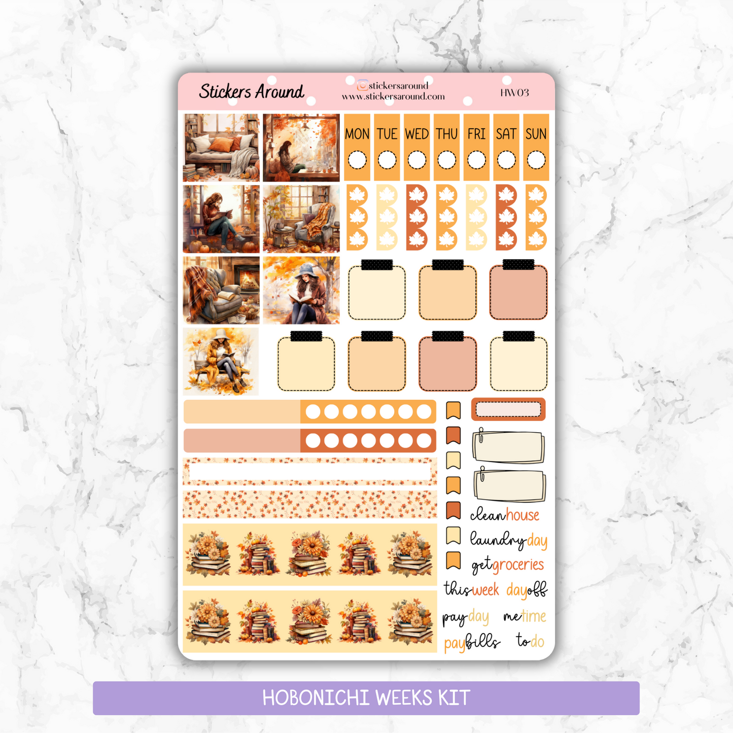Cozy Reading Autumn/Fall - Hobonichi Weeks Planner Stickers