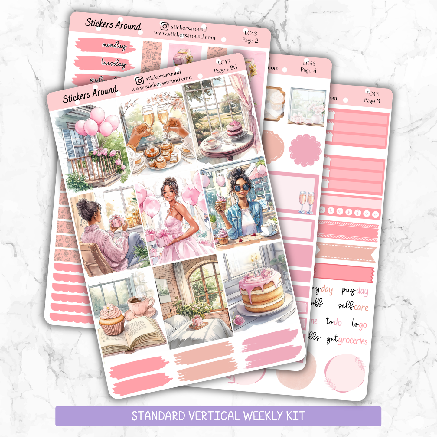 Birthday Party Black Girl Vertical Weekly Sticker Kit
