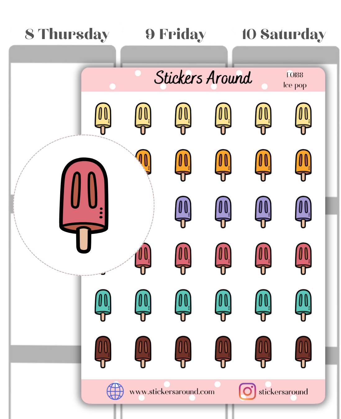 Ice Pop / Popsicle Icon Planner Stickers