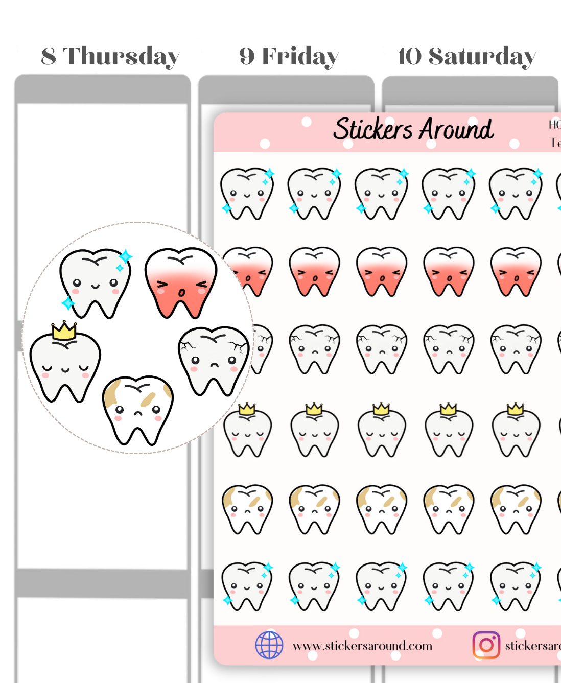 Dentist Tooth Doodle Planner Stickers