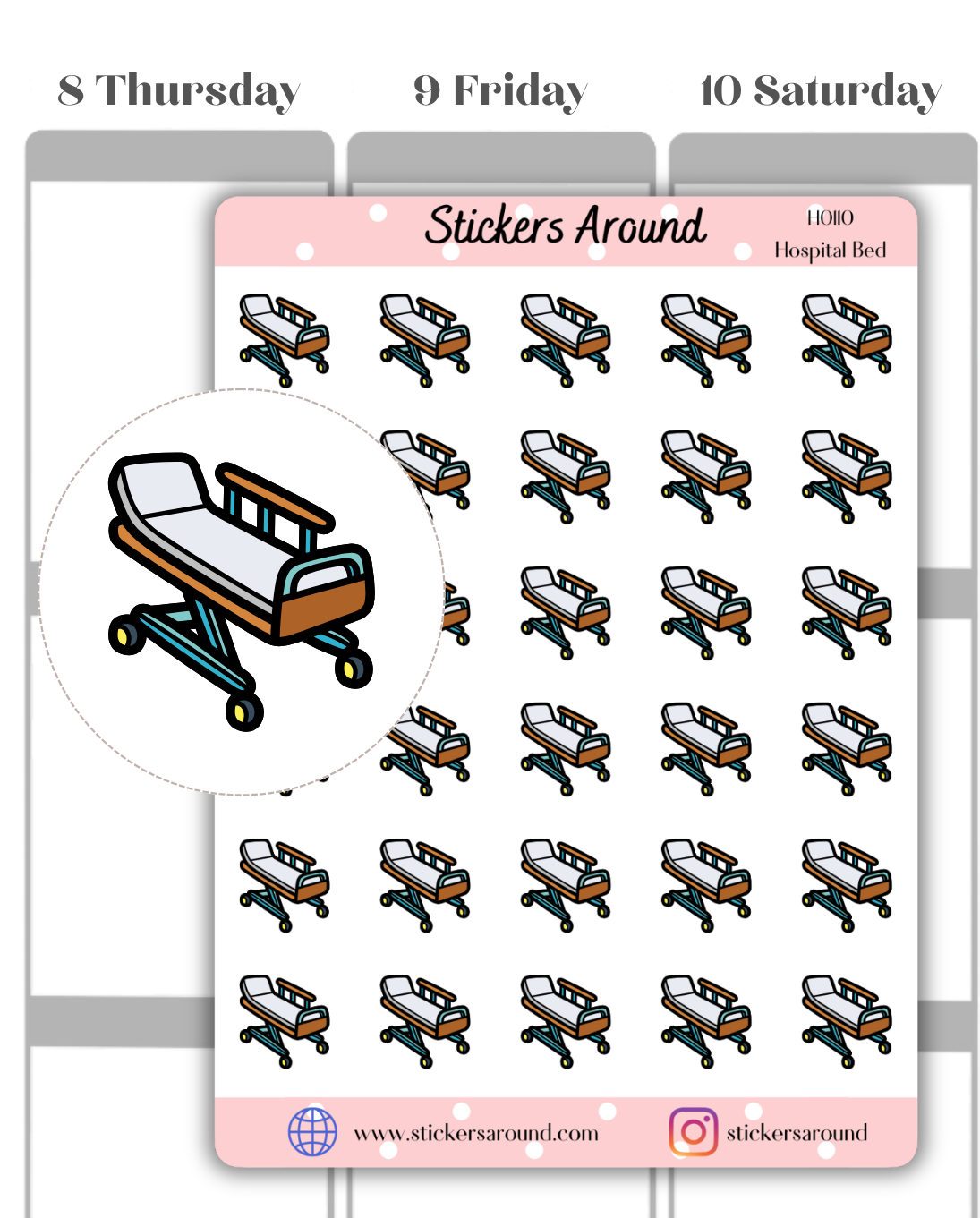 Hospital bed Icon Planner Stickers