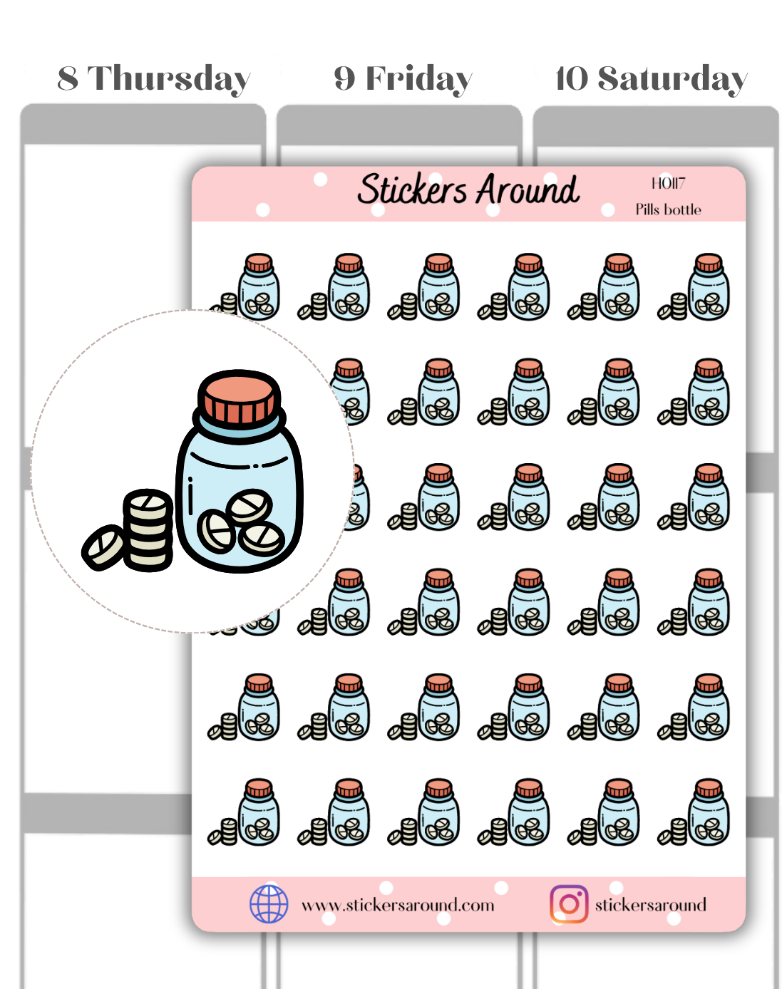 Pills Bottle Icon Planner Stickers