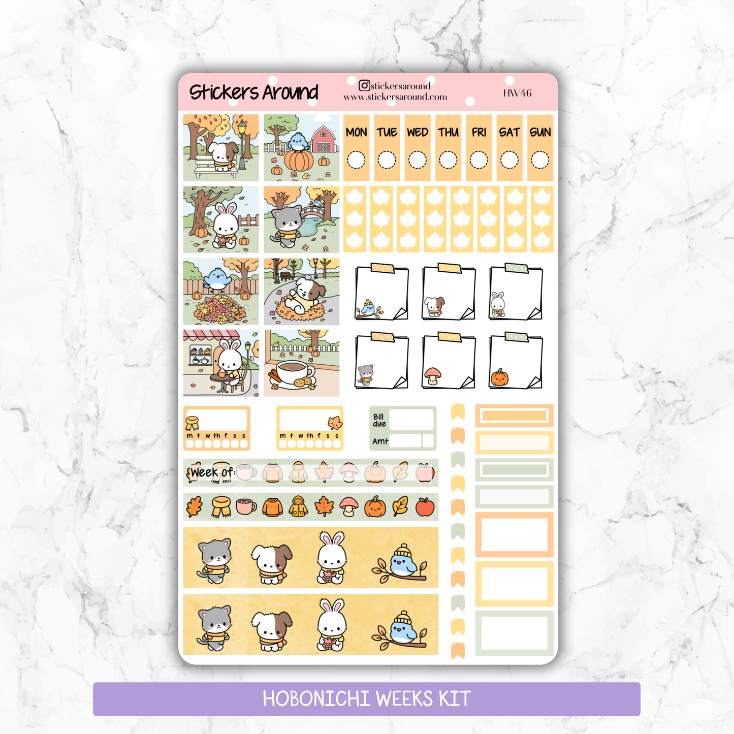 Kawaii Autumn Fall - Hand drawn Hobonichi Weeks Planner Sticker