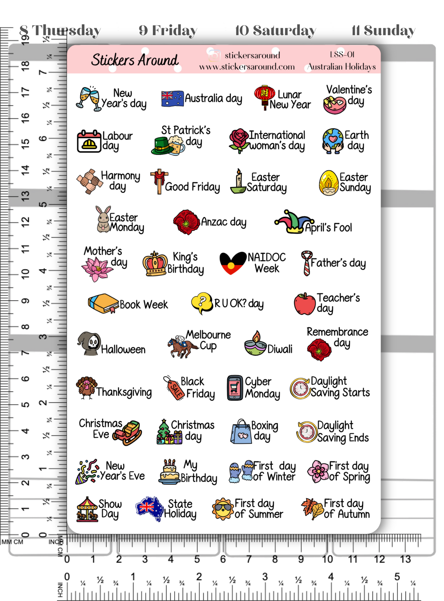 Australian Public Holiday Script Planner Stickers