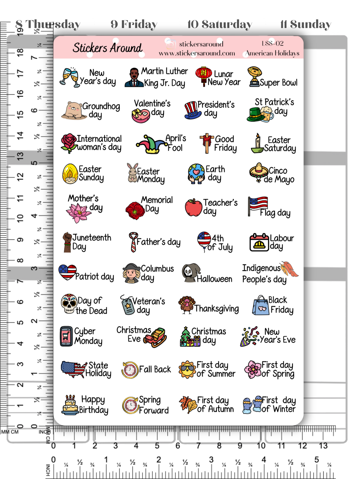 American Public Holiday Script Planner Stickers