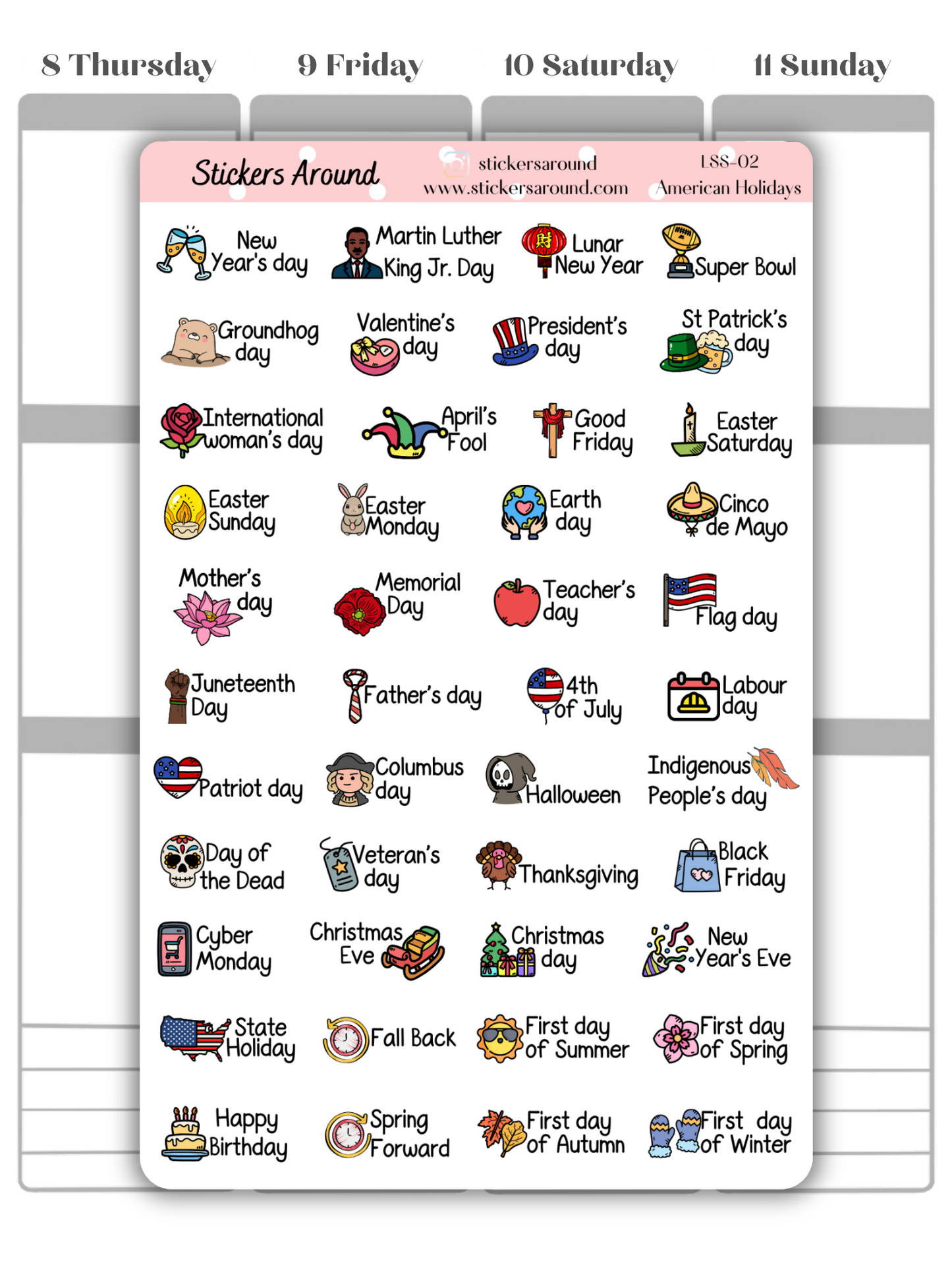 American Public Holiday Script Planner Stickers